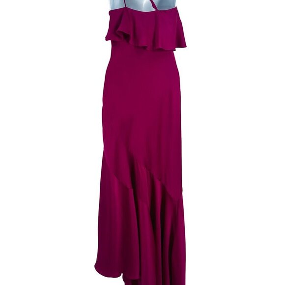 Galvan London Flora One Shoulder Satin Ruffle Asymmetrical Gown Maxi Dress - Picture 8 of 14